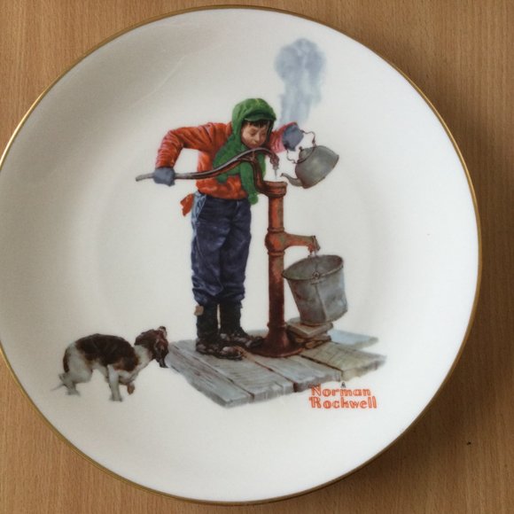 1977 Gorham "Winter-Chilling Chore" Norman Rockwell 10 1/2" plate et - Picture 2 of 6